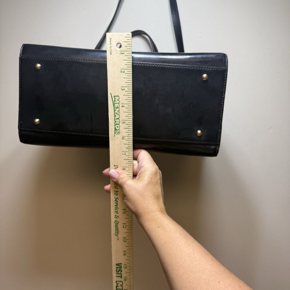 Lauren Ralph Lauren RLL Vintage Black Patent Faux Leather Satchel Tote Bag - Picture 8 of 12
